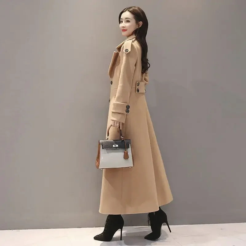 2024 Autumn Winter New Korean-style Slimming Woolen Coat Women's Thickened Jacket Long Overcoat Slim Fit For Chilly Weather