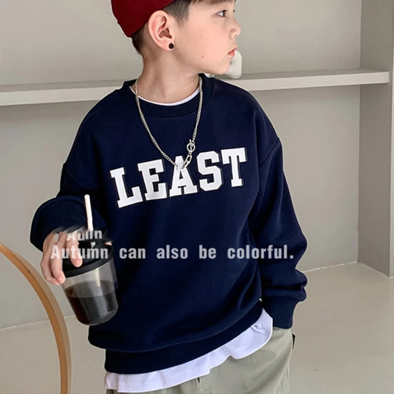 Children's Sweatshirt Fall Casual Thin Long Sleeve Crewneck Letter Print Pullover Spring Clothing Kids Boys Tops Clothes