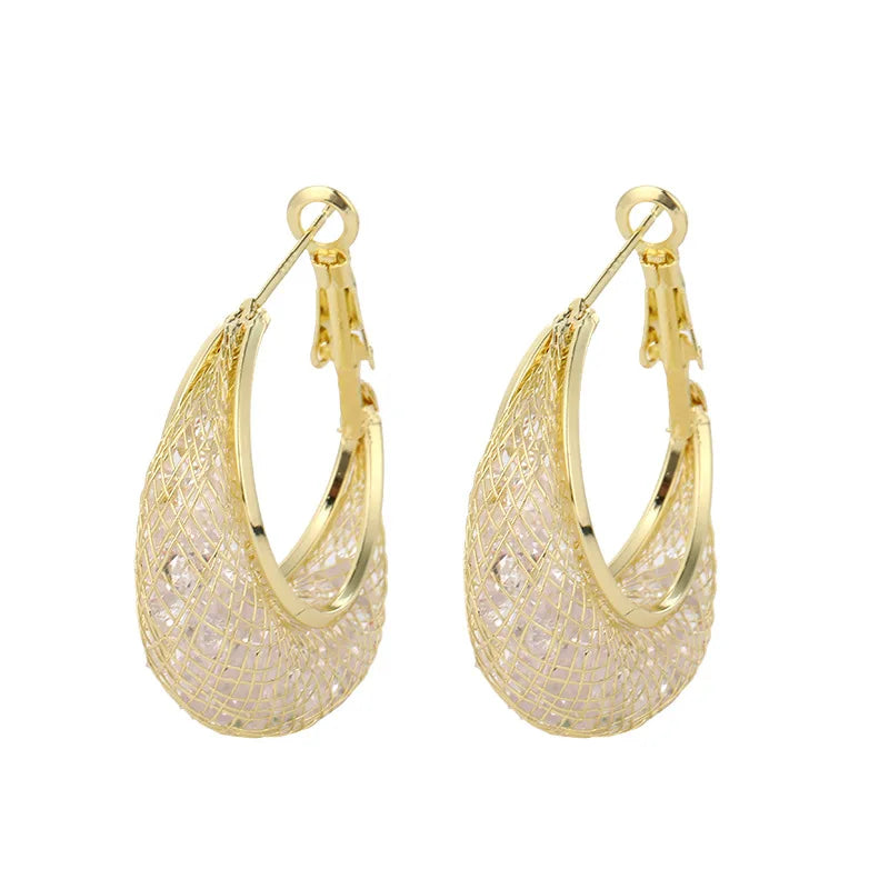 Exquisite and Luxury Mesh Crystal Women's Earrings with Fashionable and Unique Design, Elegant Jewelry, Party Gifts and Jewelry