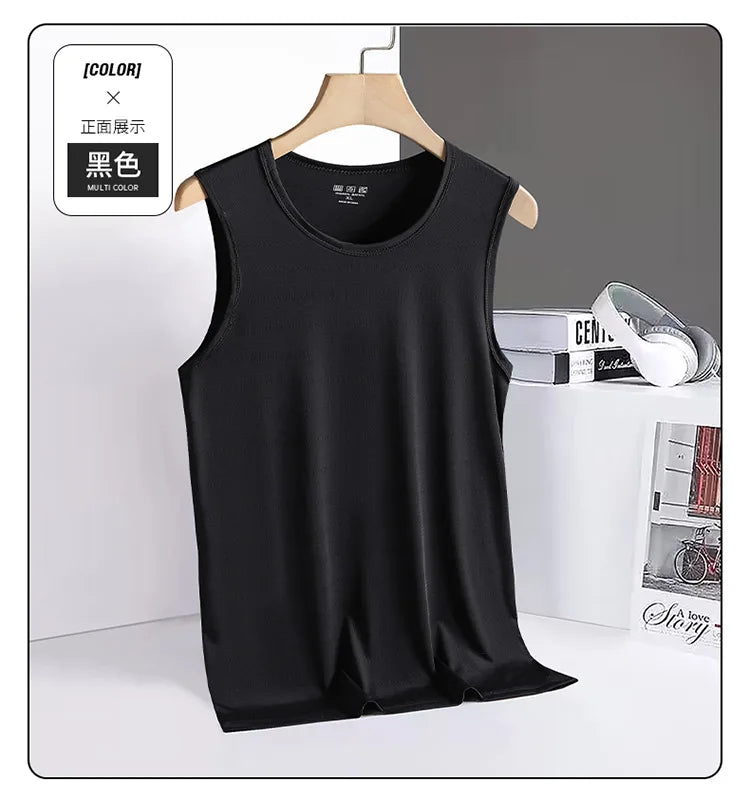 Summer ultra-thin and breathable sports quick drying top, running fitness sleeveless T-shirt, ice silk elastic men's tank top