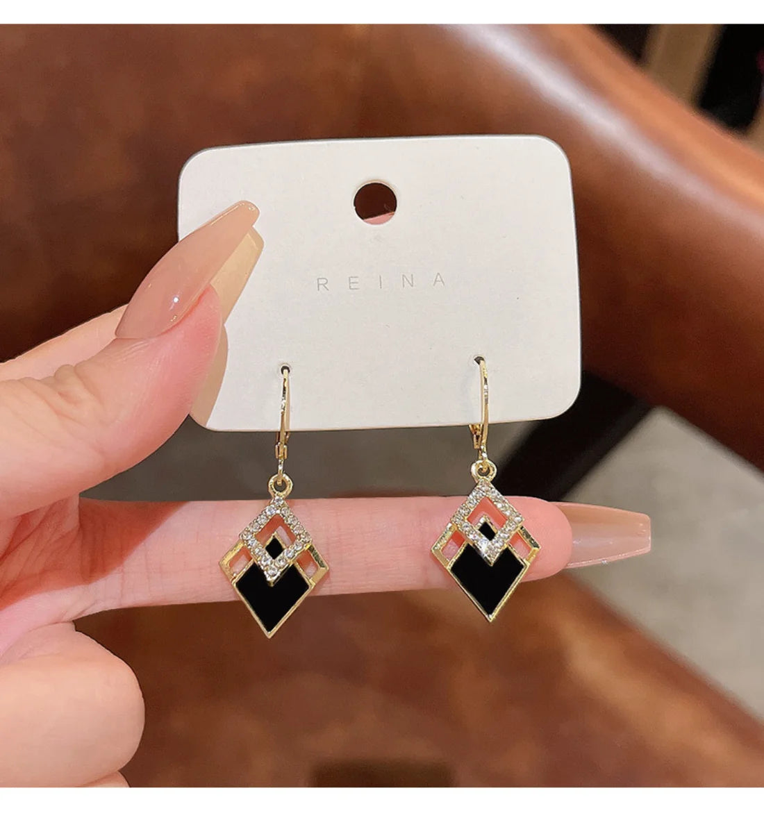 2023 Trending Black Rhinestone Statement Earrings for Women  Korean Gold Color Buckle Pendants Hanging Designer Earrings Jewelry