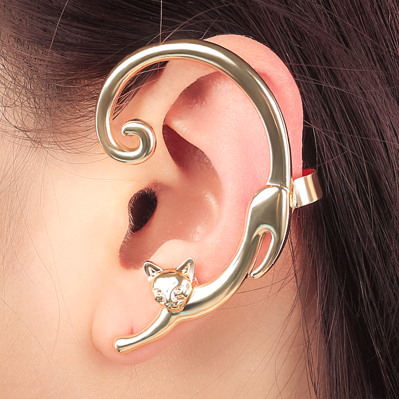 Unique Design Cute Cat Ear Cuff Earrings for Women Girl Cool Temperament Hip-hop Fashion Jewelry Ear Studs Earrings