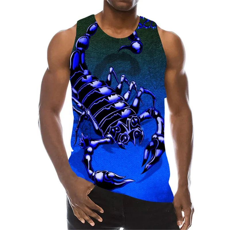 Men's Scorpion Fashion 3D Tanks Sleeveless Summer Street Style Tops 3D Animal Print Loose Casual Male Vest Top Big Size 6XL