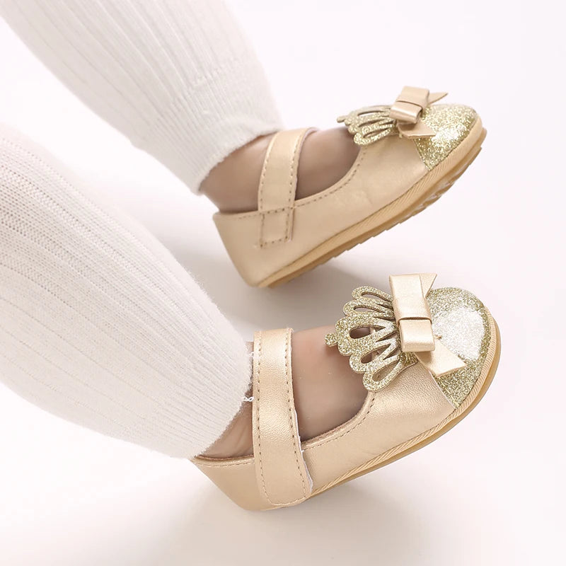 0-18M Girls' Baby Shoes Fashionable Classic Gold Theme Princess Shoes Soft Sole Comfortable Baby Walking Shoes