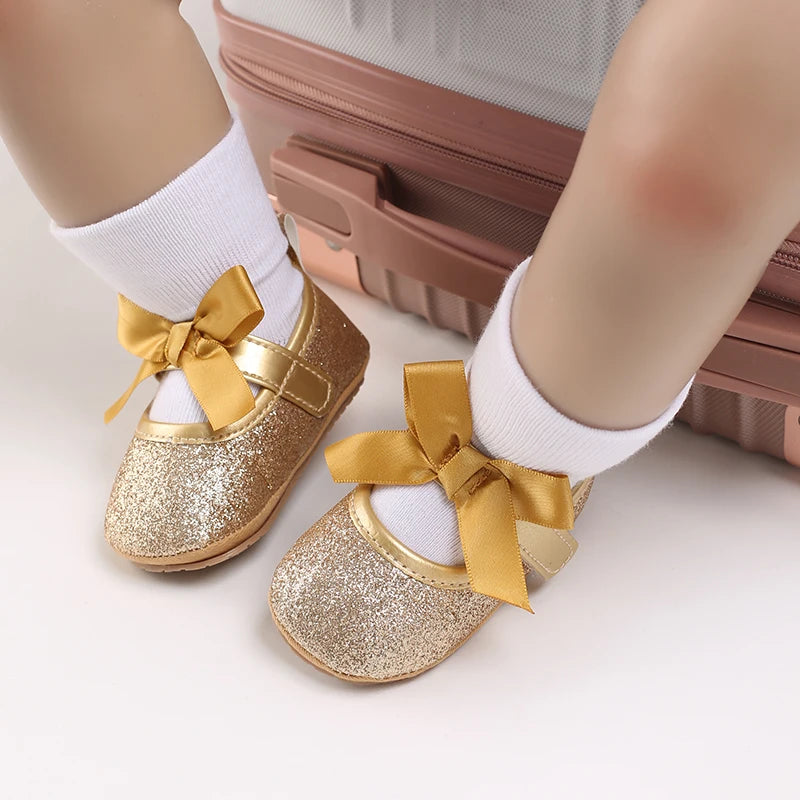 0-18M Girls' Baby Shoes Fashionable Classic Gold Theme Princess Shoes Soft Sole Comfortable Baby Walking Shoes