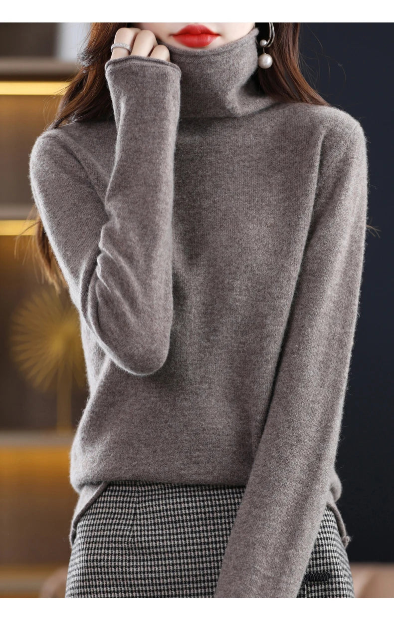 New 100% Merino Wool Turtleneck Cashmere Sweater In Autumn And Winter Women's Casual Knitted Coat Women's Coat Korean Fashion