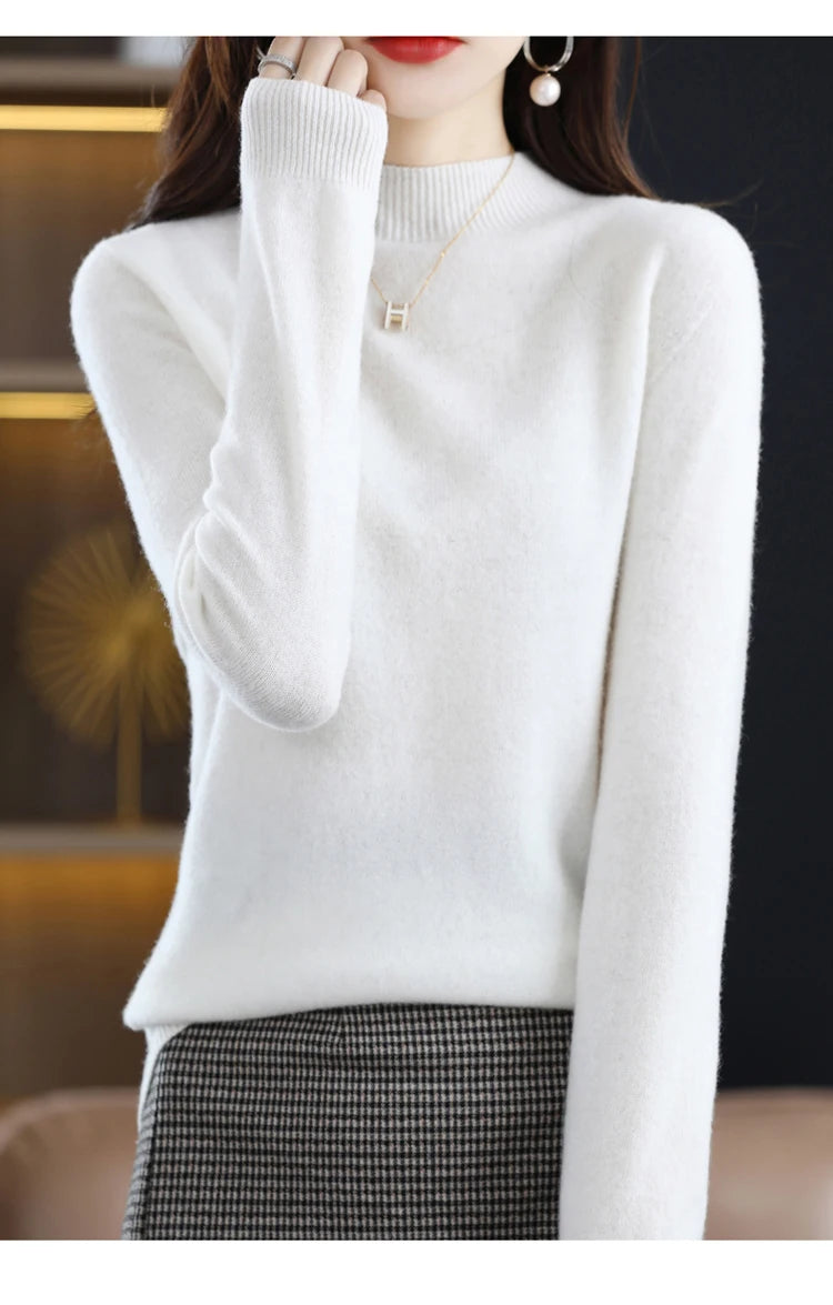 100% merino wool cashmere sweater women's sweater semi-high-necked long-sleeved pullover warm pullover in autumn and winter