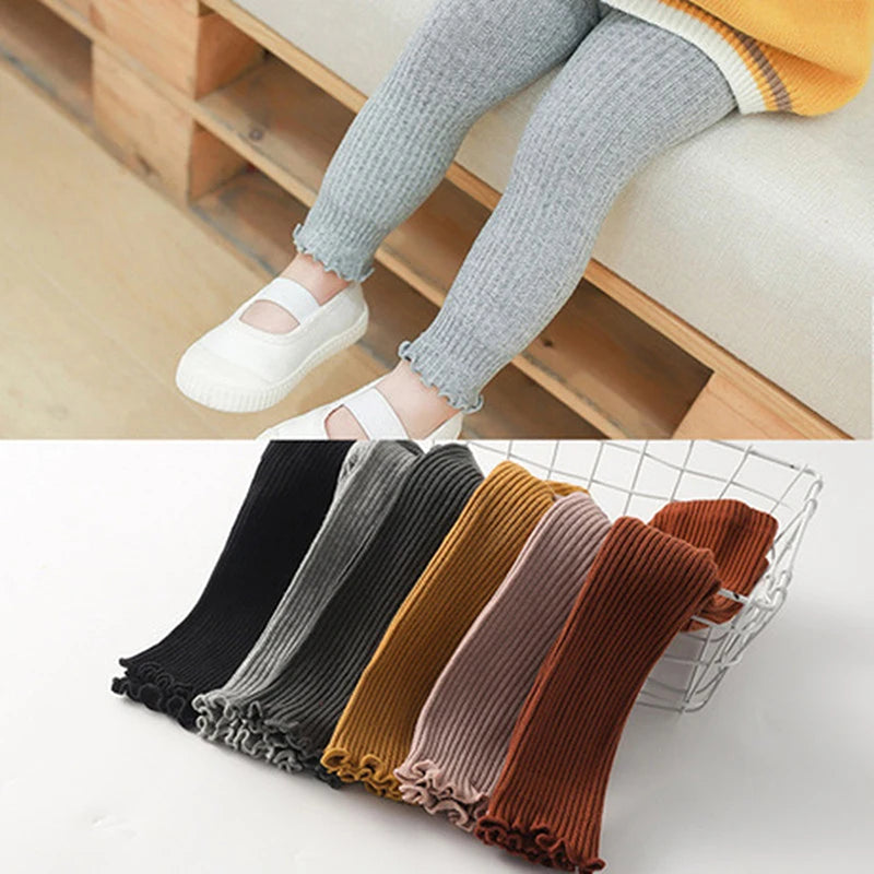 Baby Pants 2023 Knitted Candy Color Bottoms Outfits Toddler Girls Ribbed Leggings Striped Casual Trousers Infant Kids Leggings