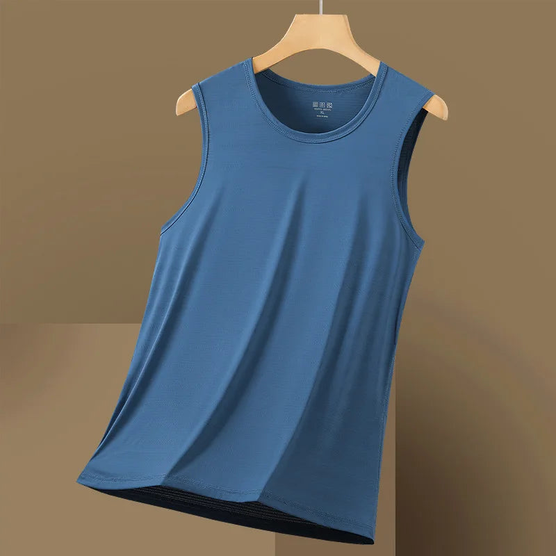 Summer ultra-thin and breathable sports quick drying top, running fitness sleeveless T-shirt, ice silk elastic men's tank top