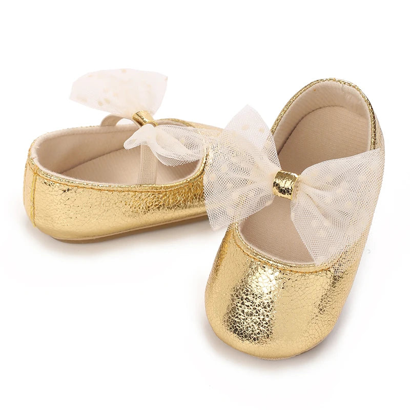 0-18M Girls' Baby Shoes Fashionable Classic Gold Theme Princess Shoes Soft Sole Comfortable Baby Walking Shoes