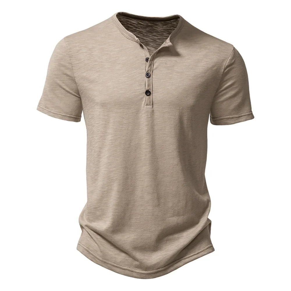 Henley Collar Summer Men Casual Solid Color Short Sleeve T Shirt for Men Polo men High Quality Mens T Shirts