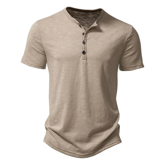 Henley Collar Summer Men Casual Solid Color Short Sleeve T Shirt for Men Polo men High Quality Mens T Shirts