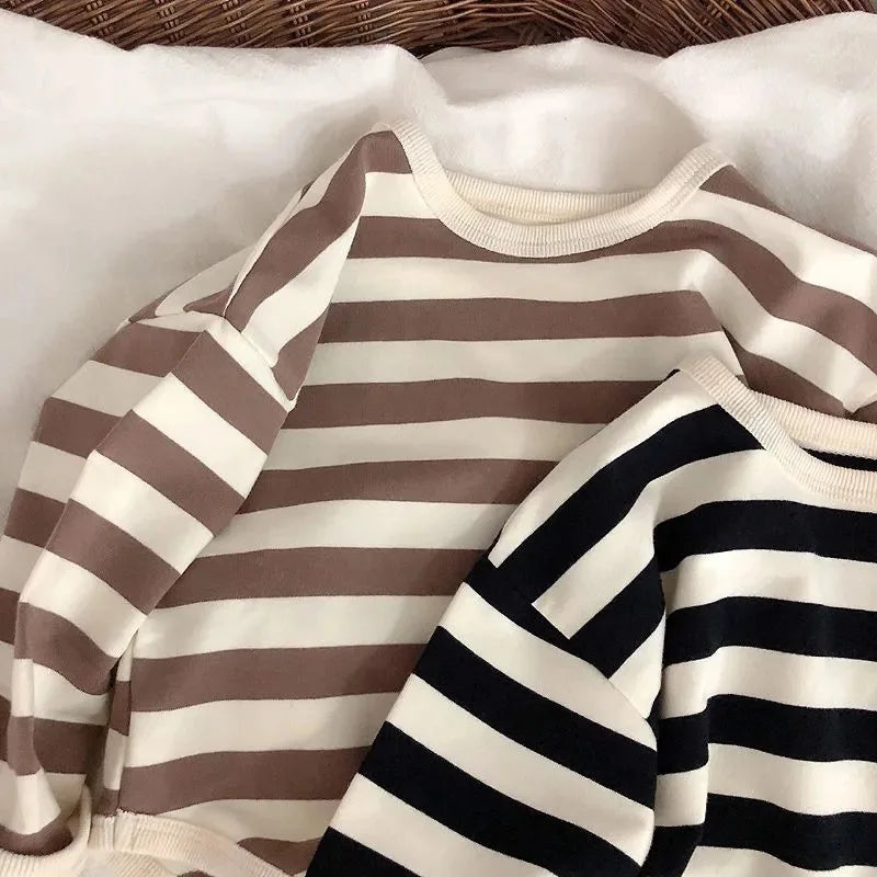 Fashion Children Boys Long Sleeve Striped T-shirt Tops Loose Kids Autumn Clothing Crewneck Pullover Baby Girl Blouse Sweatshirt