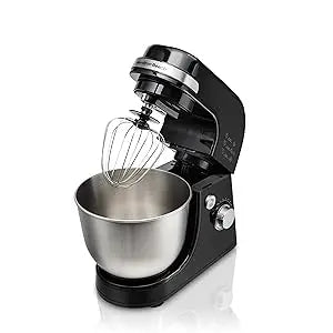 Beach Electric Stand Mixer, 4 Quarts, Dough Hook, Flat Beater Attachments, Splash Guard 7 Speeds with Whisk, Black