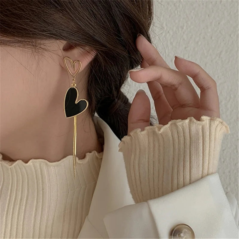 Asymmetric Hollow Love Long Tassel Earrings Korean Temperament Ins 2021 New Trend Earrings Exquisite Women Jewelry Earrring