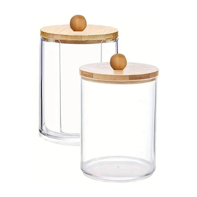 2 PCS Cotton Pad Holder, Bathroom Jars, Storage Box Organizers Cotton Pad Storage with Bamboo lid, Durable, Dust-proof