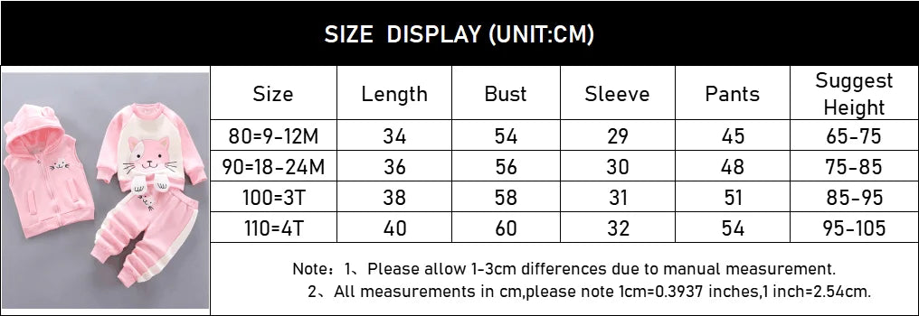 Winter Baby Fleece Clothing Sets Autumn Boys Girls Cotton Thicken Hooded Sweater Cartoon Bear Pants 3Pcs Kids Warm Outfits