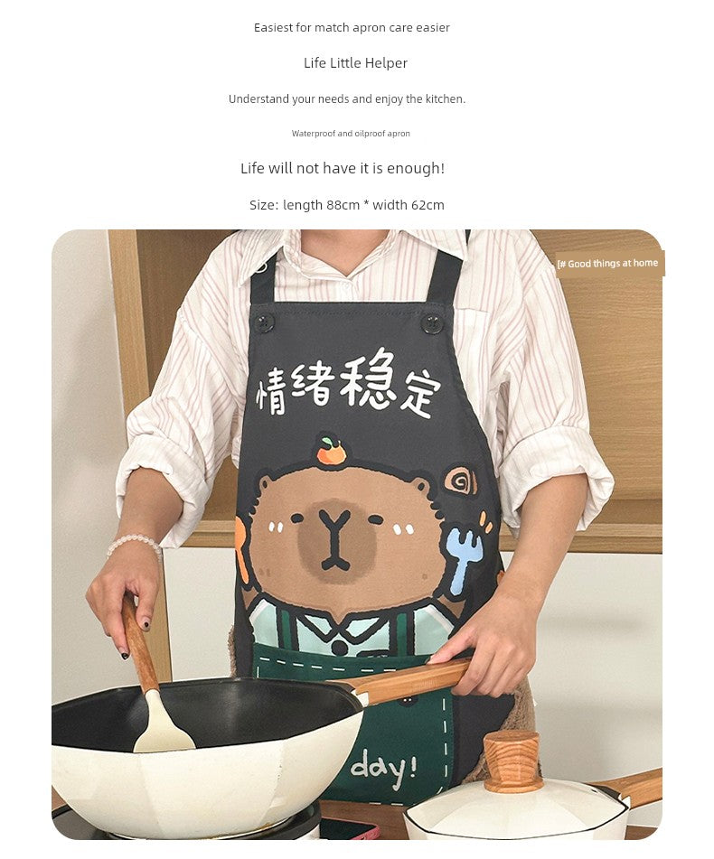 Apron Cartoon Waterproof Large Pocket Dining Erasable Kitchen