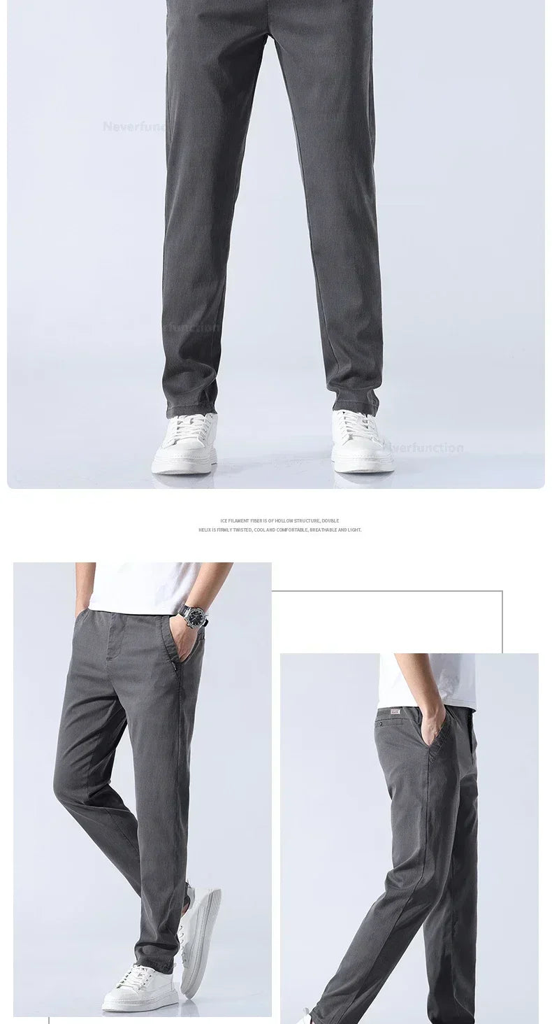 Summer New Ultra-thin Lyocell Casual Pants for Men Soft Straight Slim Stretch Fashion Casual Long Pants Classic Style Male