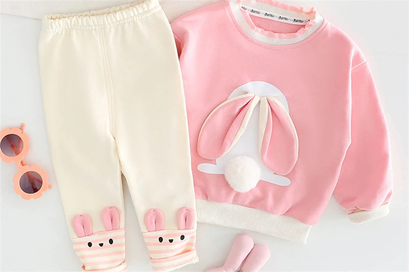 Children Clothing Sets Autumn Baby Girls Cute Cartoon Rabbit T Shirt Pants Toddler Kids Tracksuit Infant Clothes Outfits