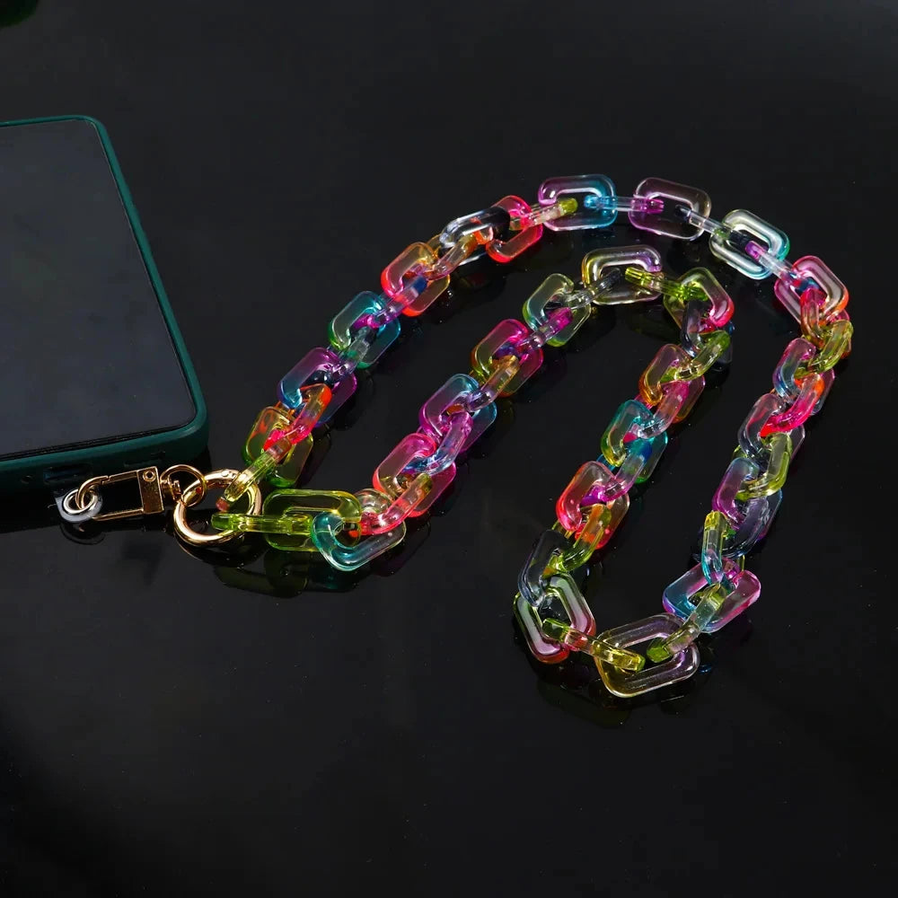 80cm Colorful Acrylic Link Chain Cell phone Chain Lanyard Strap Hanging Neck Cellphone Cases Chains Accessories Women Jewelry