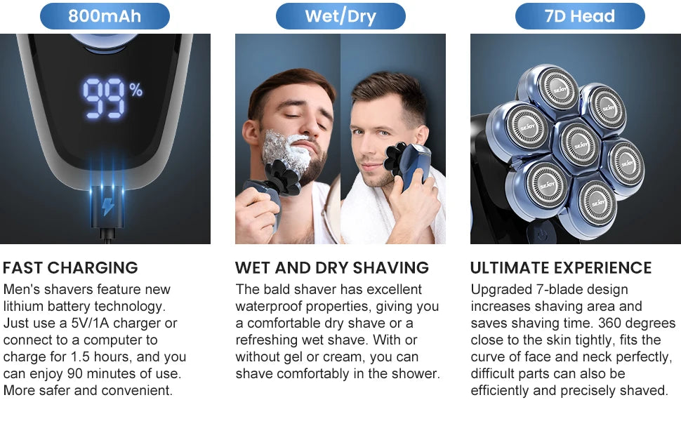 SEJOY 7D 5in1 Electric Shaver Hair Trimmer Bald Head Electric Razor Men Wet Dry