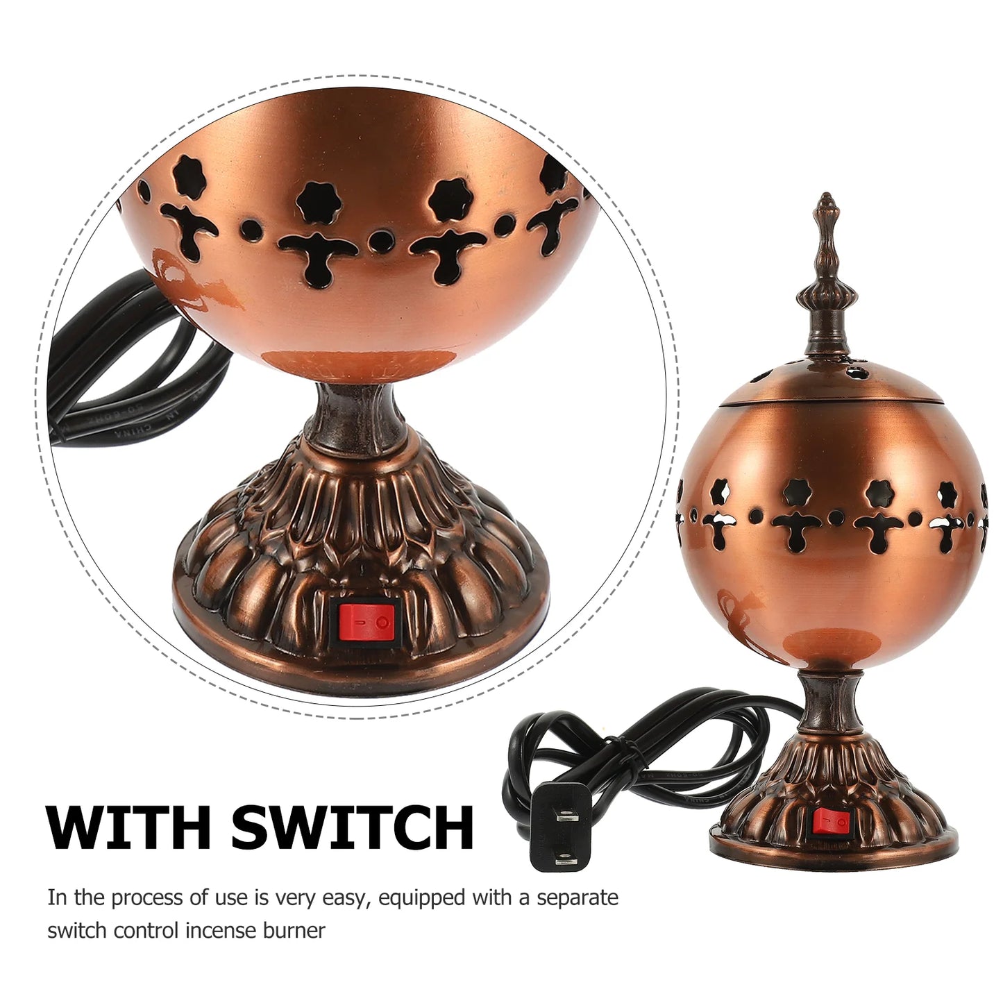 Home Electric Incense Burner Household Sandalwood Stove Metal Plug-in Middle Eastern Censer Holder Decor