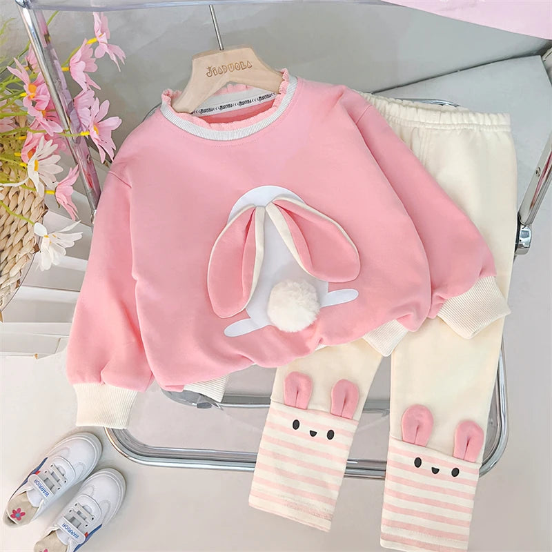 Children Clothing Sets Autumn Baby Girls Cute Cartoon Rabbit T Shirt Pants Toddler Kids Tracksuit Infant Clothes Outfits