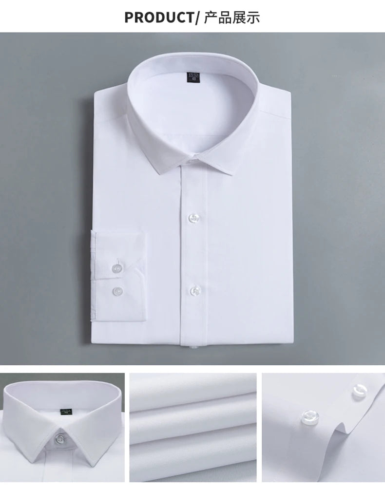 New Men Classic Long Sleeve Solid Plain Dress Shirt Regular Fit Formal Business Work Office Casual Button White Shirts S-8XL