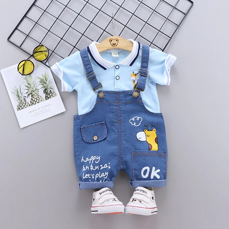 New Summer Baby Girls Clothes Suit Children Boys Cotton T-Shirt Overalls 2Pcs/Sets Toddler Casual Costume Infant Kids Tracksuits