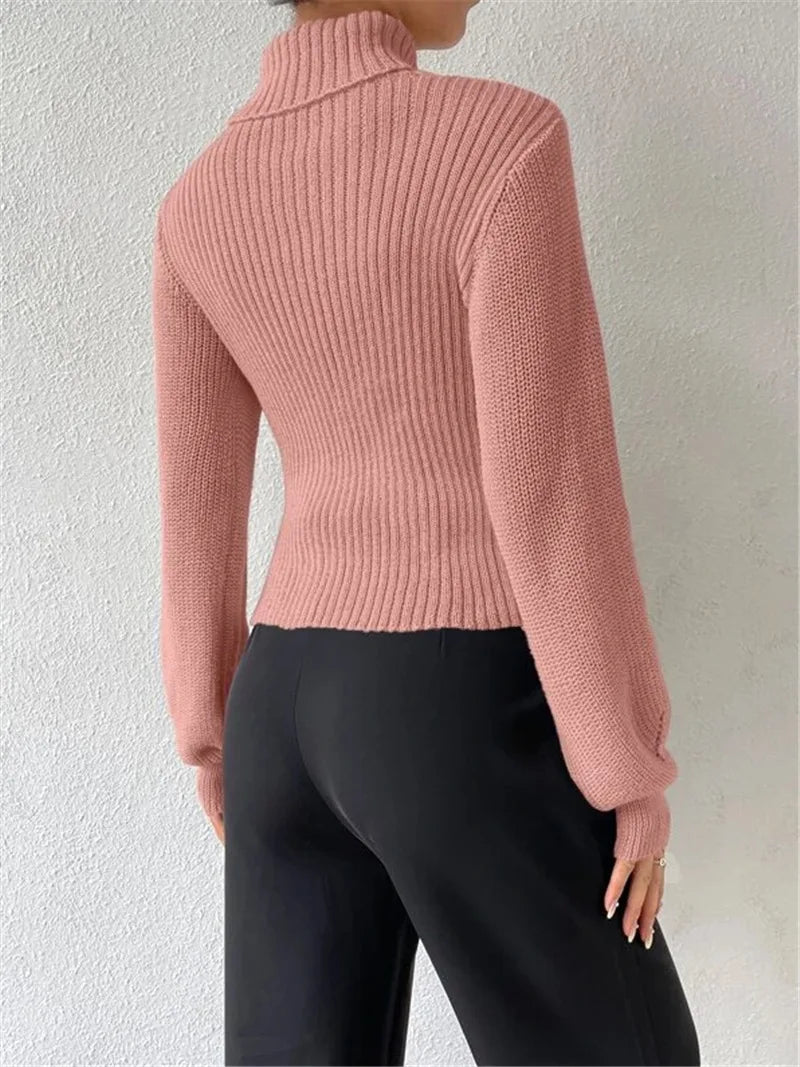 Chest Hollowed-out Sexy Sweater Design Sexy Loose Matching Sweater Fall Winter Turtleneck Hollowed-out Sweater Women Wear Top