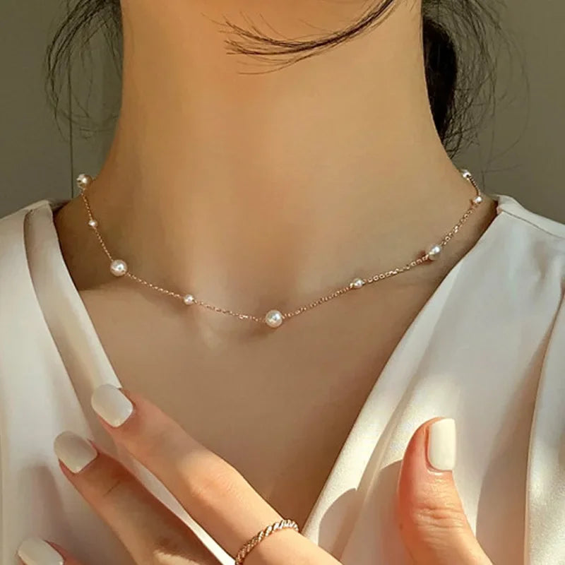 Trendy Love Heart Pearl Choker Necklace Female Personality Party Fashion Clavicle Collier Accessories Collar Gift Women Earrings