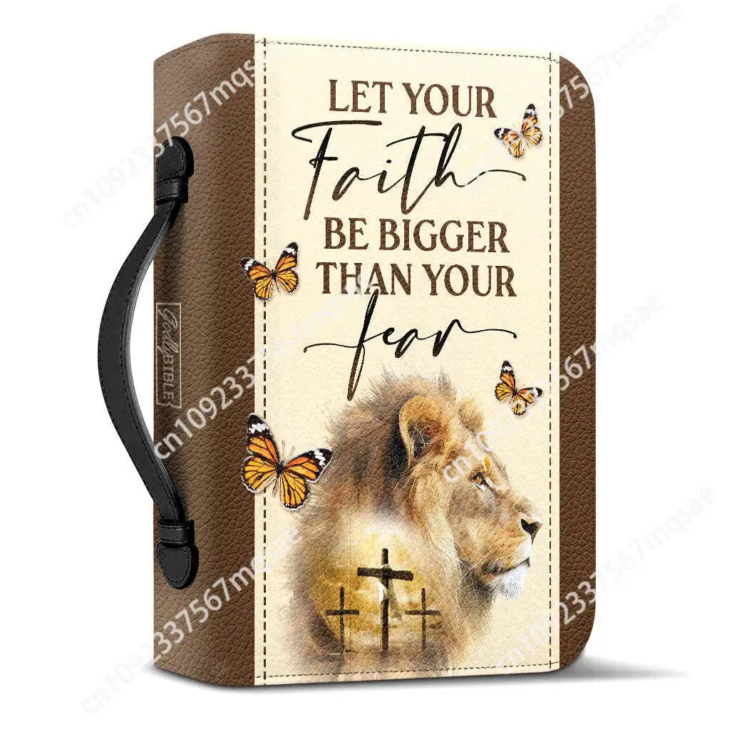 Presonalized Bible Cover Case Let Your Faith Be Bigger Than Your Fear Lion Bible Hymn Print Women's Zippered Handle Handbag Gift