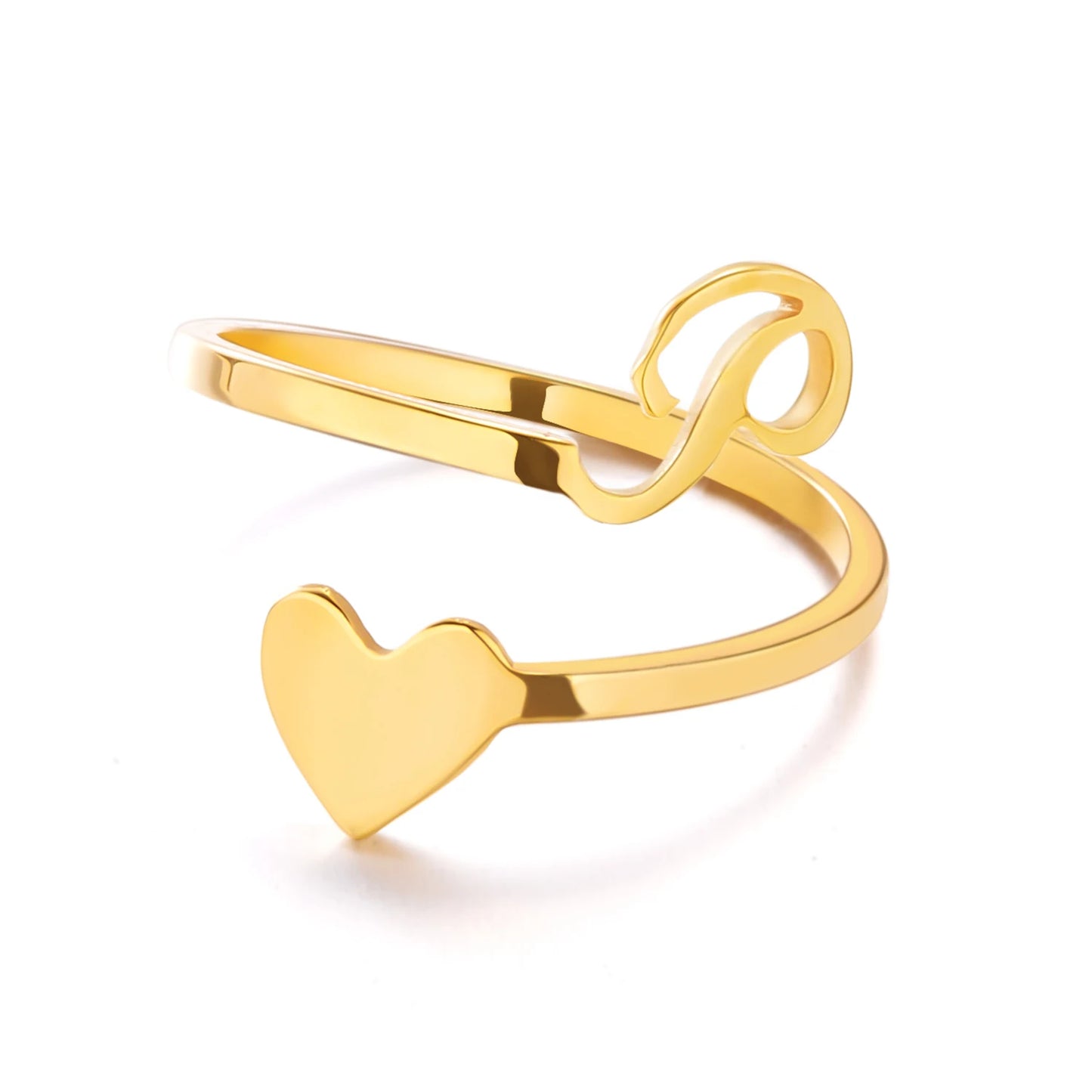 Simple Romantic Heart and Letter Rings A-Z 26  Alphabet Initials Ring For Women Opening Finger Ring Party Jewelry Birthday Gift