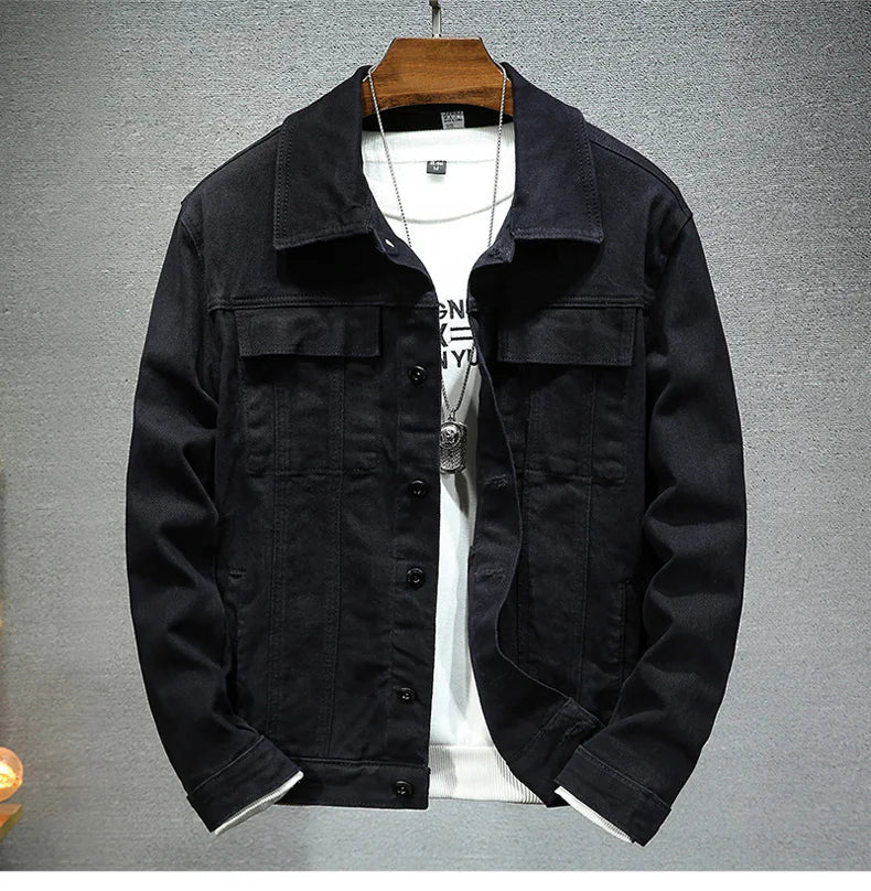 Men's brown denim jacket 2023 Spring and Autumn New Fashion High Quality Stretch Slim Fit Jacket Denim Men Brand Clothing