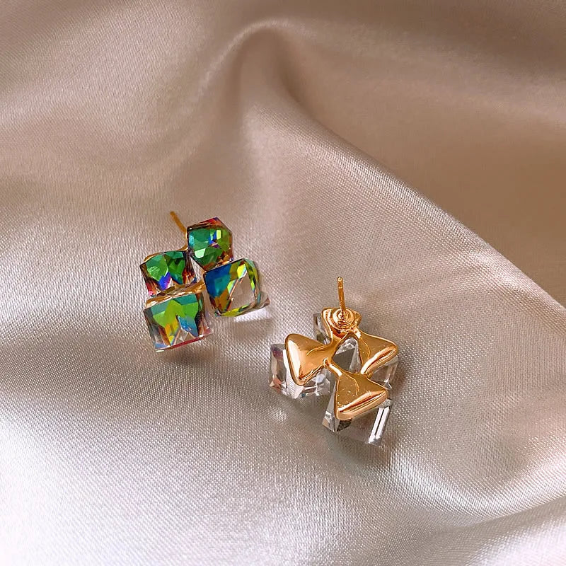 Design Fantastic Colorful Crystal Geometric Square Earrings with Different Angles and Colors Unusual Jewelry for Women or Girls