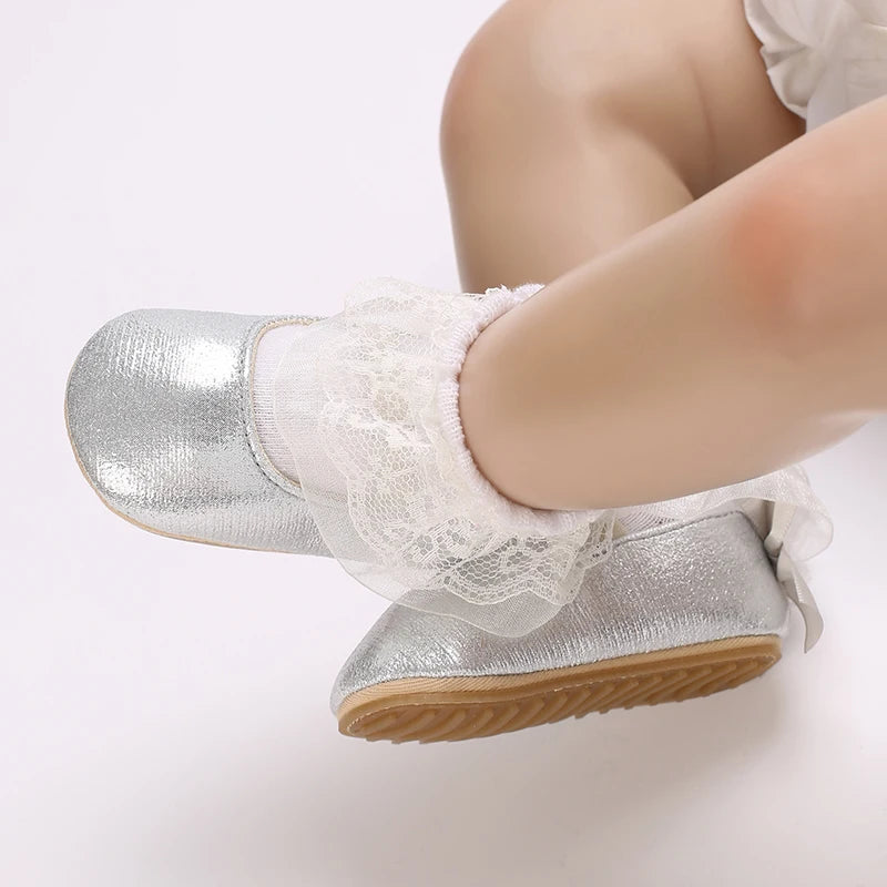 Baby Shoes Spring and Autumn Girl Baby Fashionable, Soft, Comfortable, Sweet Princess Shoes Rubber soles, Non slip Walking Shoes