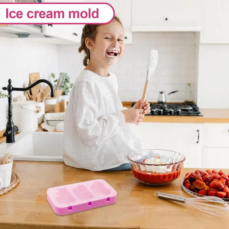 3 Cavities Frozen Popsicle Mold Kitchen Gadgets Kitchen Accessories Ice Cream Mold Popsicle Mold Ice Cream Mold for home