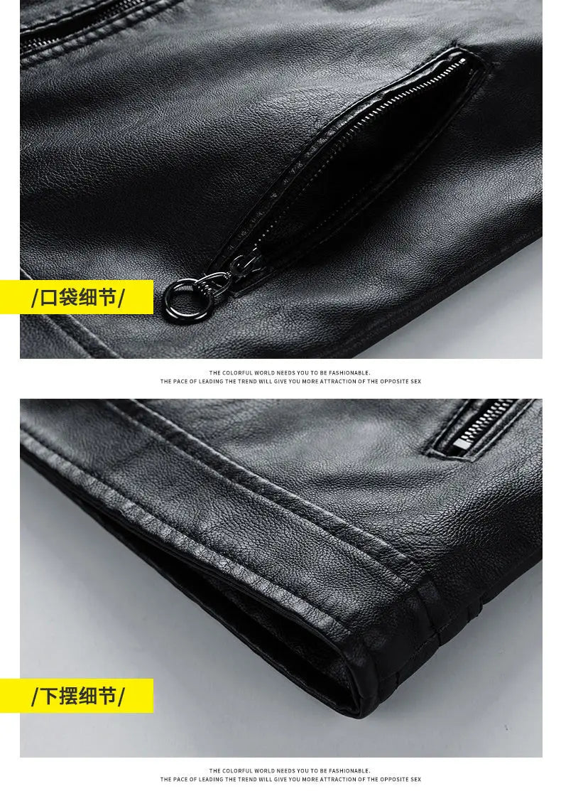 2023 winter new standing collar leather jacket men's business high-grade leather jacket young and large size motorcycle jacket