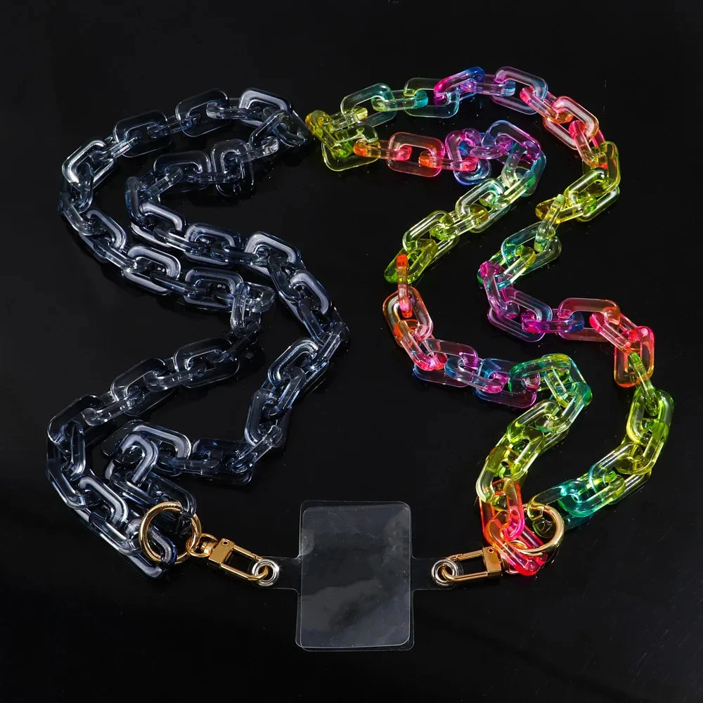 80cm Colorful Acrylic Link Chain Cell phone Chain Lanyard Strap Hanging Neck Cellphone Cases Chains Accessories Women Jewelry