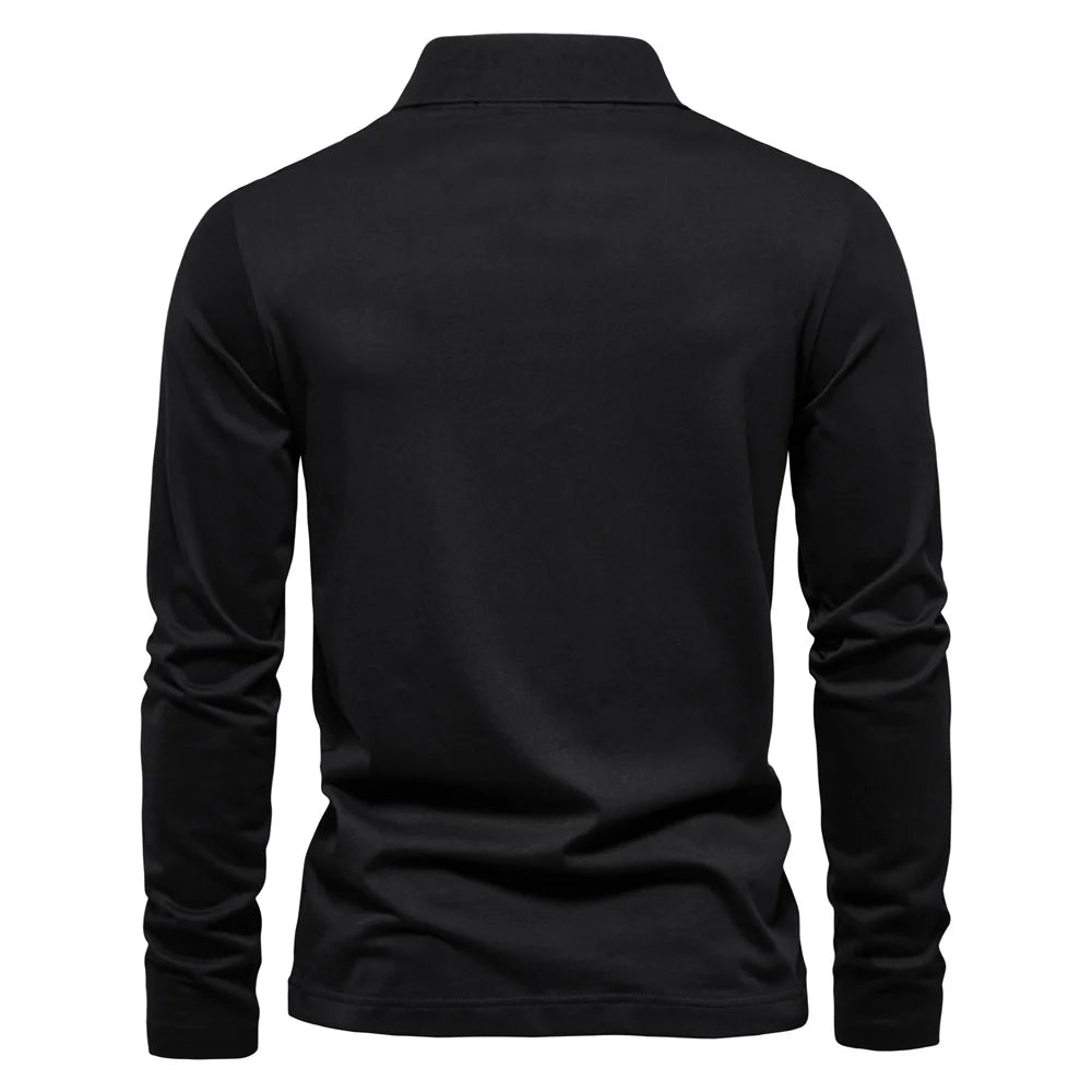 AIOPESON Brand Long Sleeve Men's Polo Shirts 100% Cotton Solid Color Casual Polo Shirts for Men New Sping Autumn Basic Polos Men