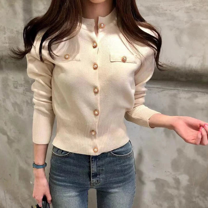 2024 Autumn Long Sleeve Fashion Women Cardigans Sweater Knitted Coat Short Casual Single Breasted Korean Slim Chic Ladies Tops