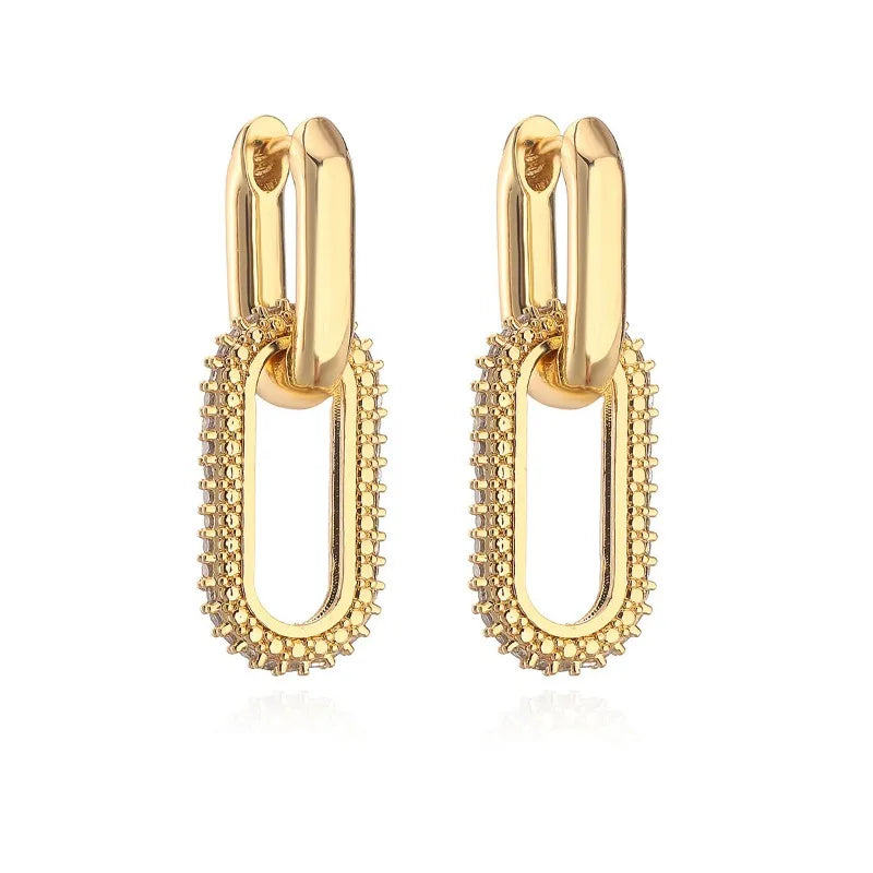 Retro Double Loop Design Drop Earrings Gold Color Geometric Round Hoop Earrings for Women Girls Punk Hip Hop Fashion Jewelry