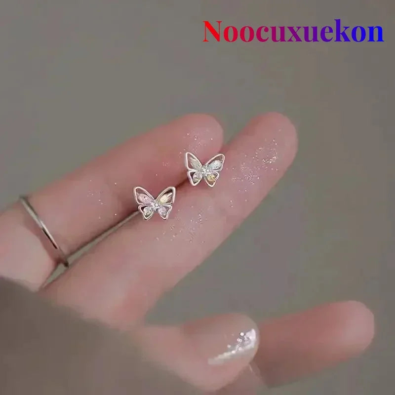 2Pcs/Korean 925 Silver Needles Tragus Piercing Helix Butterfly Earrings for Women Trendy Cute Stud Earring 2023 Jewelry Gifts