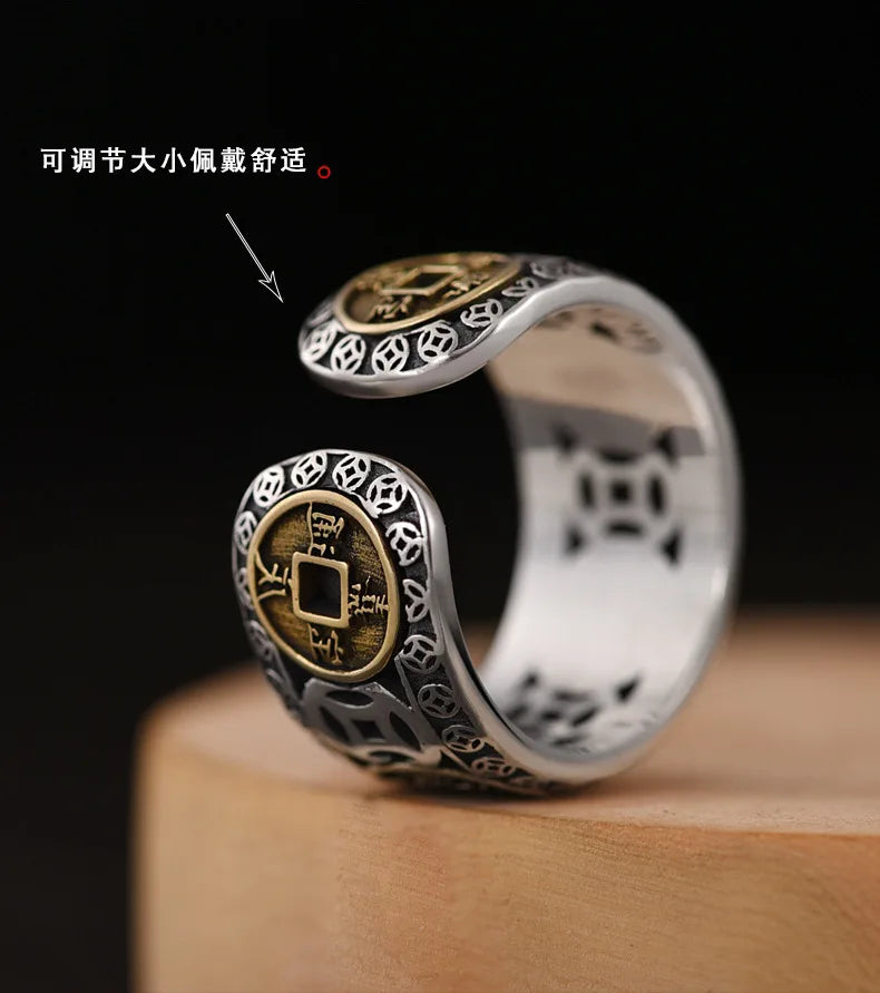 Chinese Style Vintage Copper Coin Opening Ring for Men Women Unisex Feng Shui Pixiu Rings Amulet Wealth Lucky Jewelry Best Gift