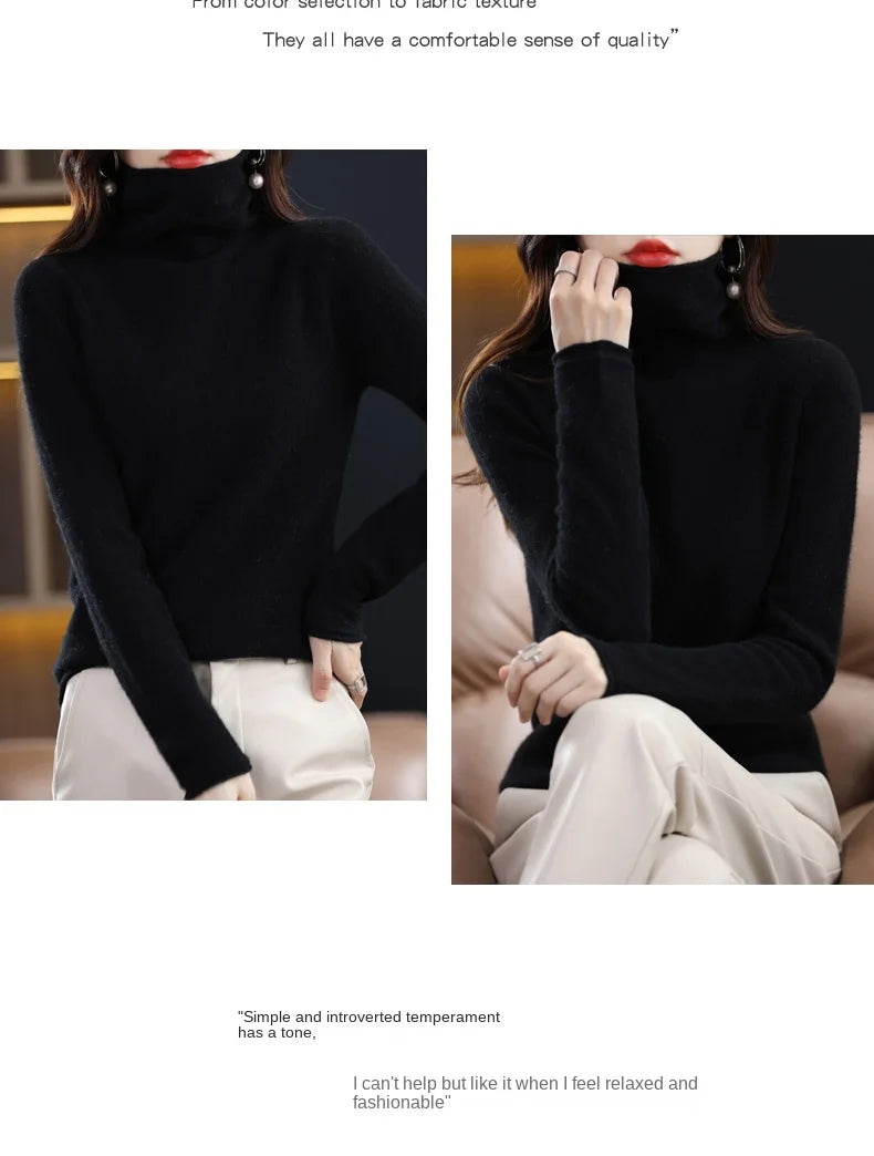 New 100% Merino Wool Turtleneck Cashmere Sweater In Autumn And Winter Women's Casual Knitted Coat Women's Coat Korean Fashion