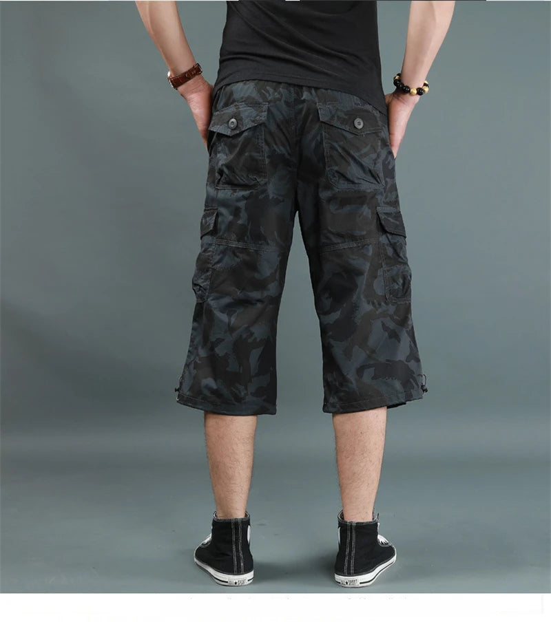 Long Length Cargo Shorts Men Summer Multi-Pocket Casual Cotton Elastic Capri Pants Men Military Tactical Short Hot Breeches 5XL