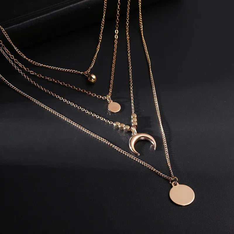 Simple Round Disco Coin Pendant Long Chain Necklace for Women Vintage 2022 Boho Multilayer Ethnic Summer Necklace Accessories