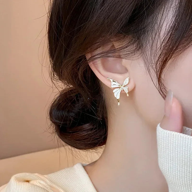 Autumn And Winter Light Luxury Niche Elegant Zircon Butterfly Stud Earrings For Women Fashion Sweet Metal Jewelry Gifts