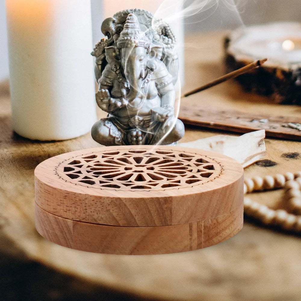 Solid Wood Aromatherapy Box Incense Holder Indoor Ornament Wooden Censer Cone Burner